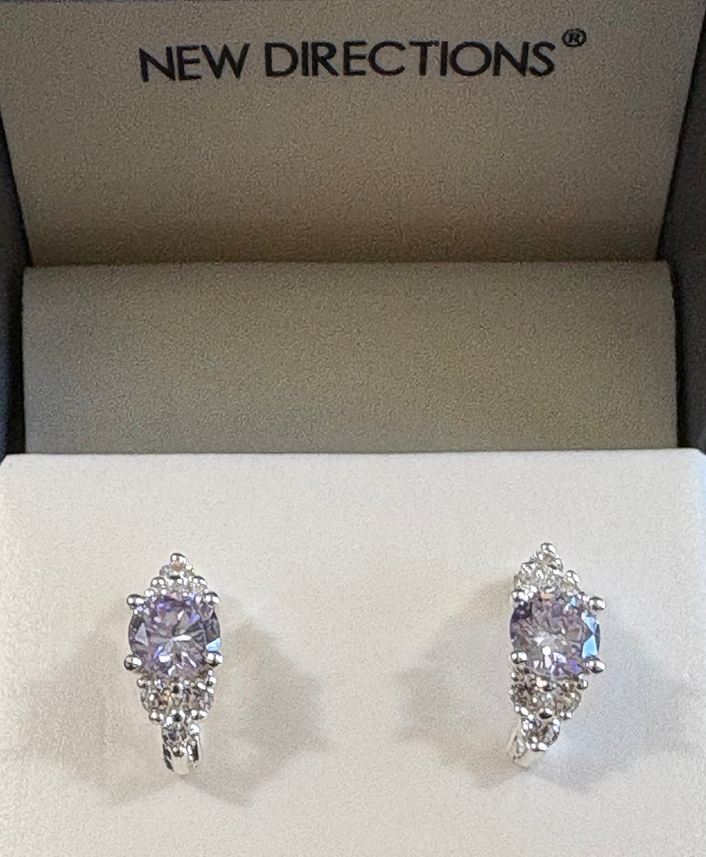 New Directions Silver-Tone Lavender & Clear Stone Earrings – New in Box