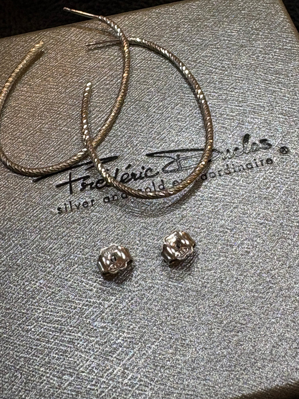 Frédéric Duclos 925 Sterling Silver Textured Hoop Earrings