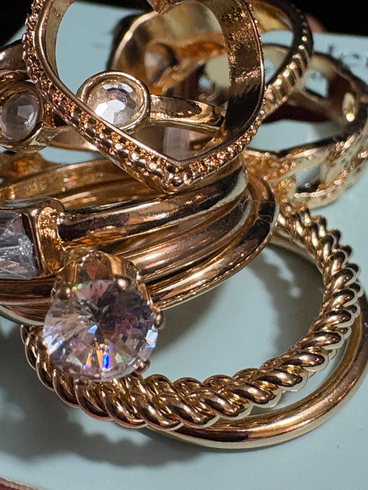 London Valentine Gold Tone Heart & Crystal Stackable Ring Set – Size 7