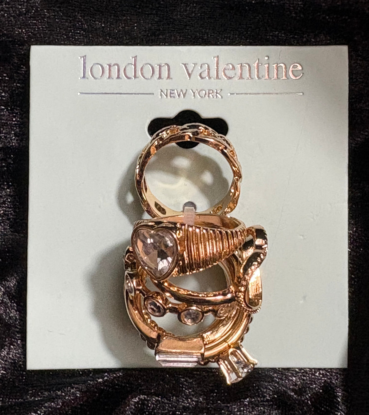 London Valentine Gold Tone Heart & Crystal Stackable Ring Set – Size 7