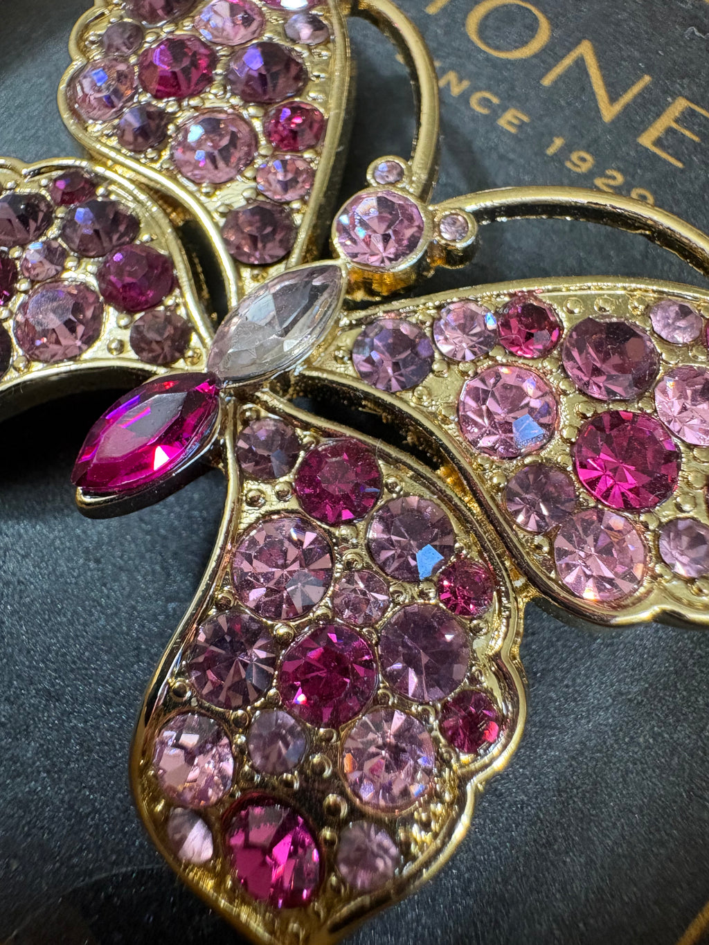 Monet Pink Rhinestone Butterfly Brooch – New in Box