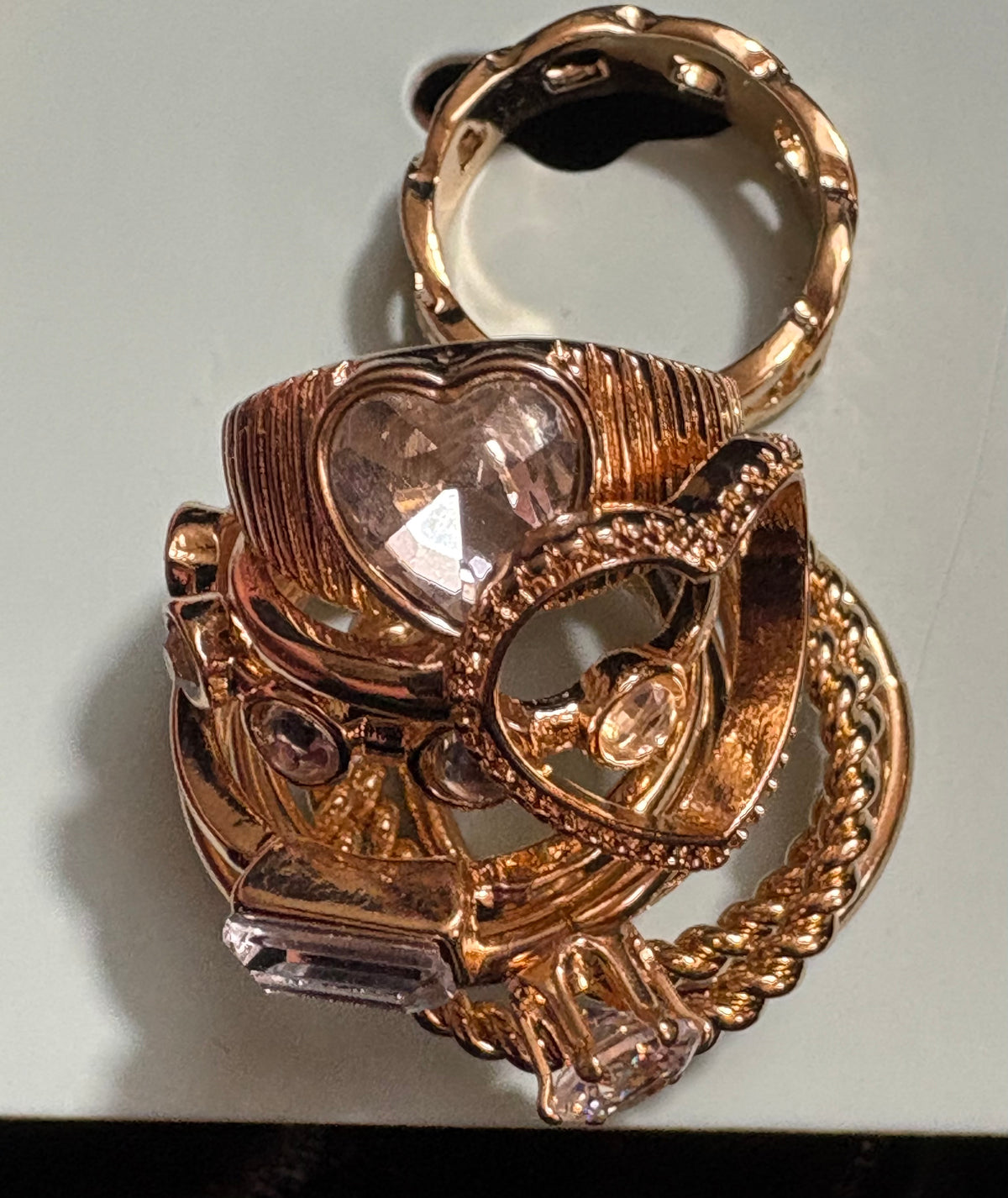 London Valentine Gold Tone Heart & Crystal Stackable Ring Set – Size 7