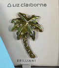Liz Claiborne Green Palm Tree Rhinestone Brooch – New in Box