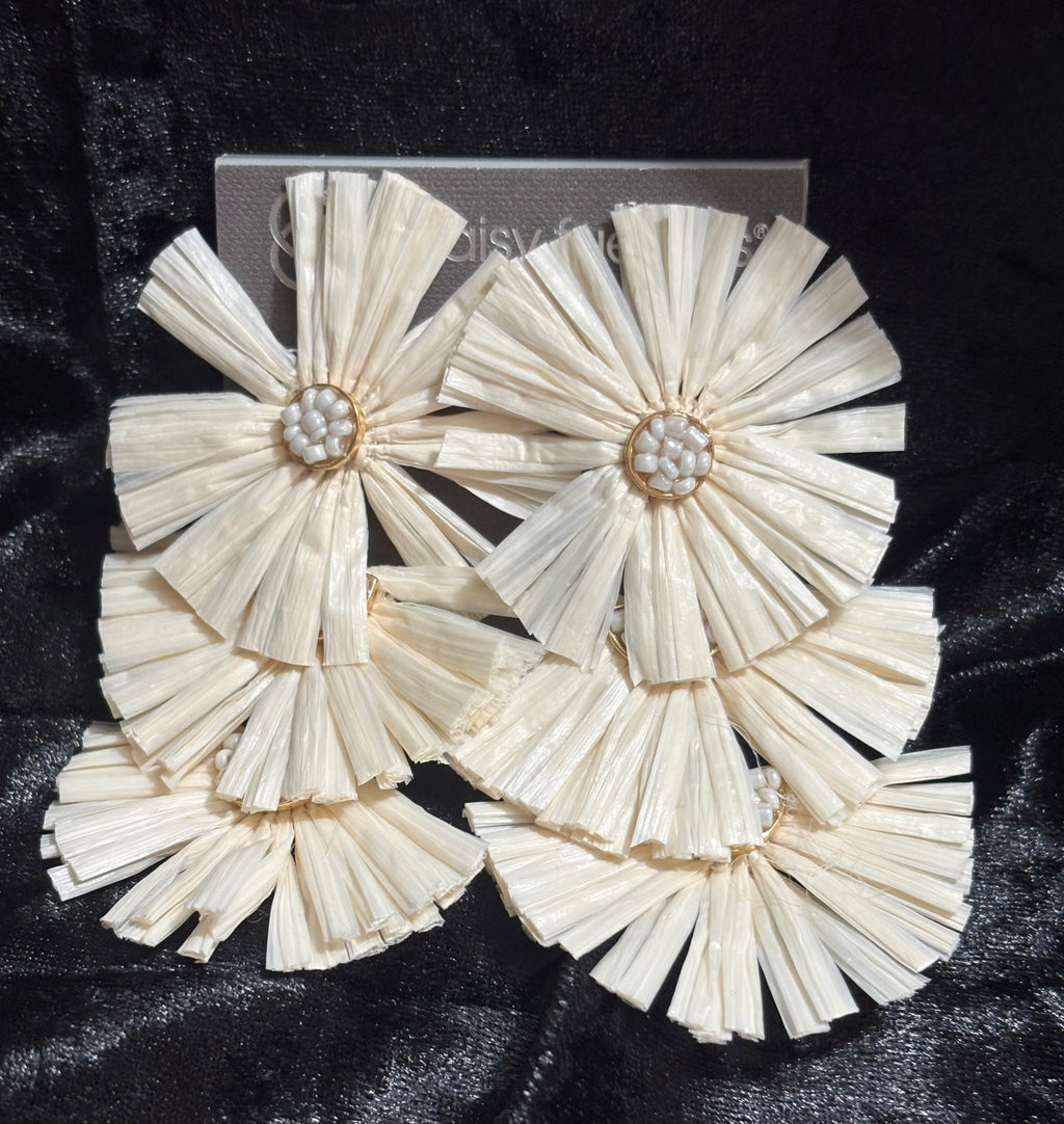 Daisy Fuentes Ivory Raffia Statement Earrings with Beaded Centers
