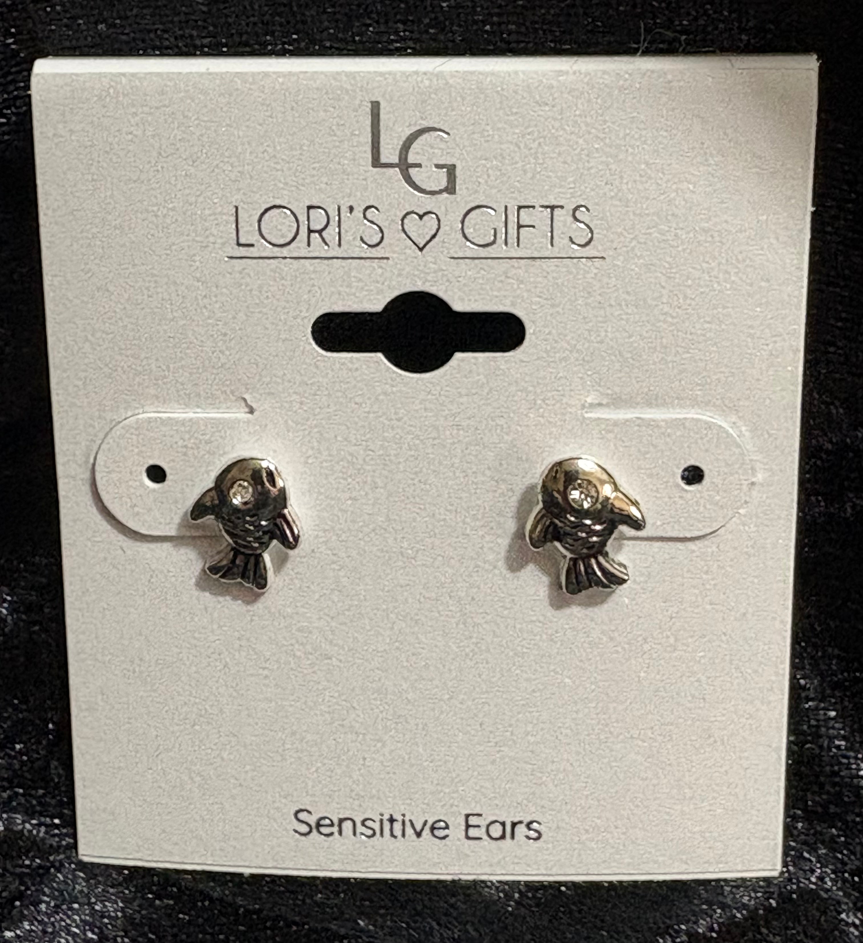 Lori’s Gifts Silver-Tone Fish Rhinestone Stud Earrings – Sensitive Ears