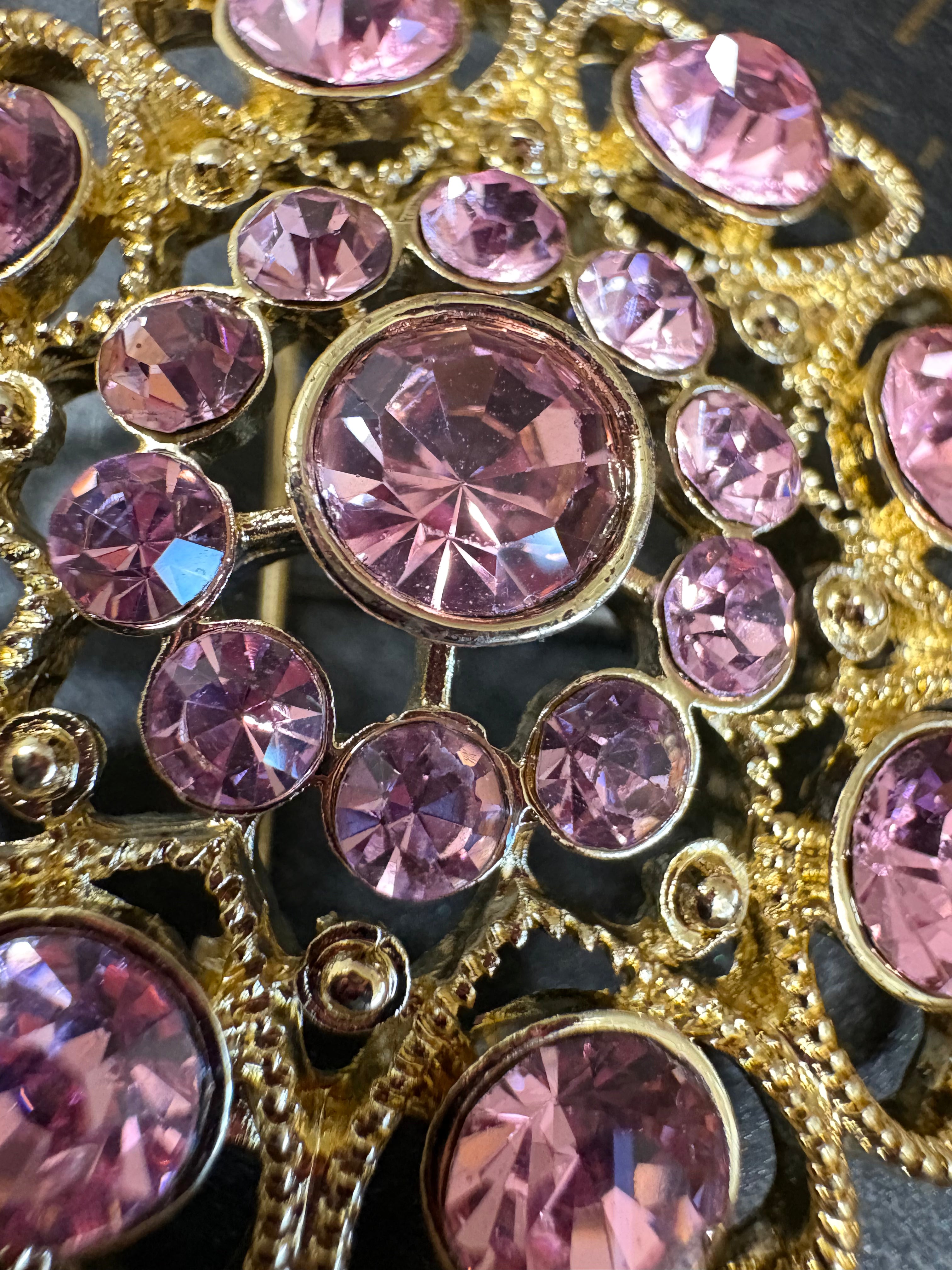 Monet Gold-Tone Pink Rhinestone Statement Brooch