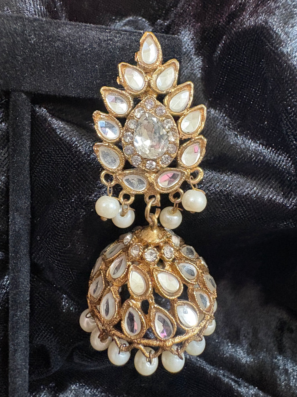 Gold-Tone Jhumka-Inspired Rhinestone & Pearl Drop Earrings