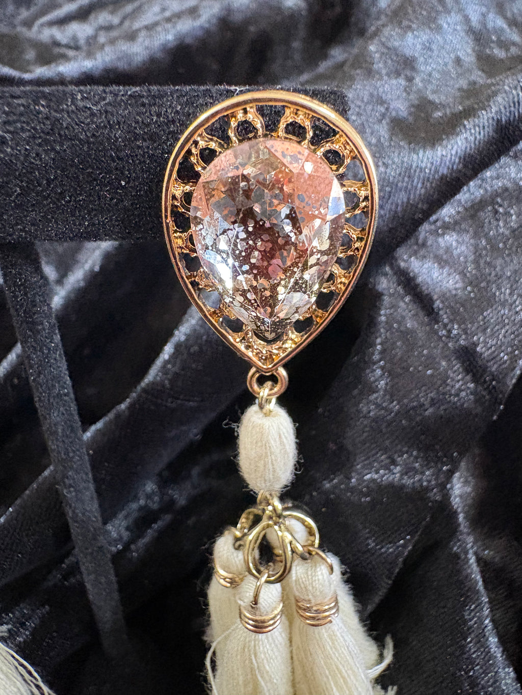 Rose Gold-Tone Blush Crystal & Ivory Tassel Earrings