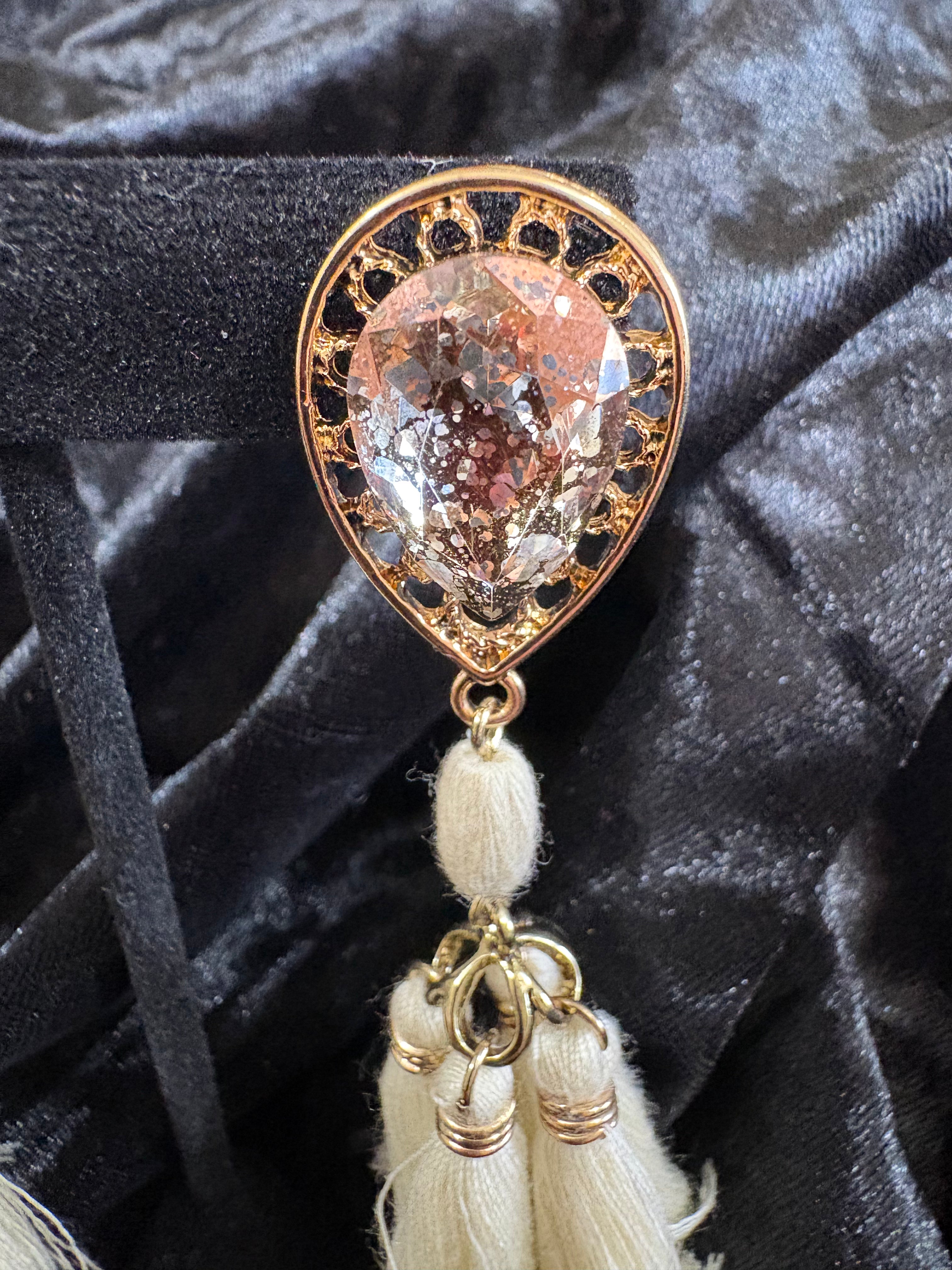 Rose Gold-Tone Blush Crystal & Ivory Tassel Earrings