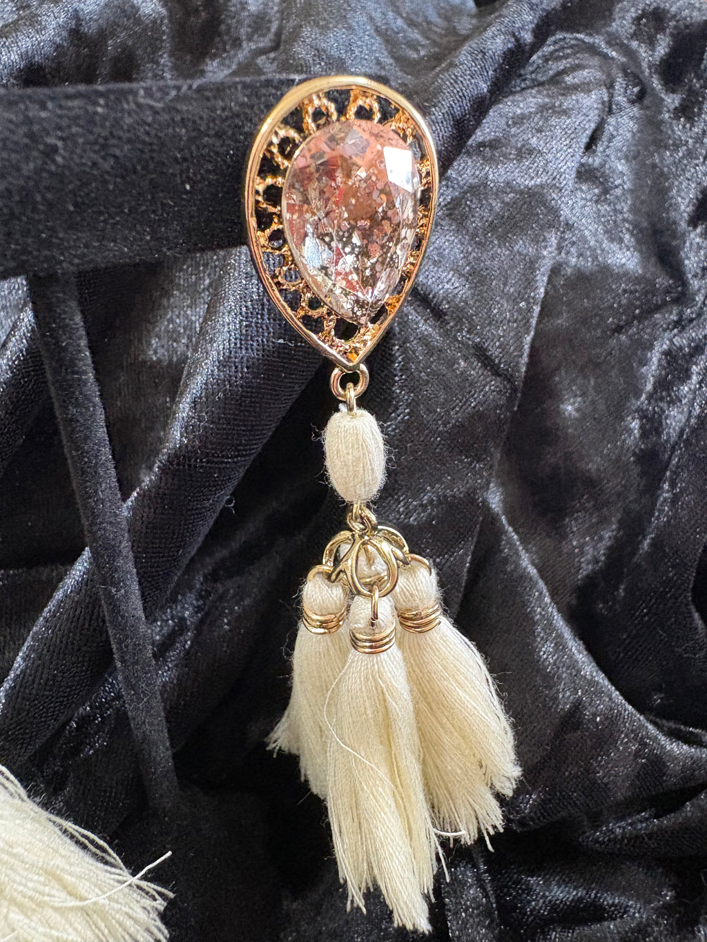 Rose Gold-Tone Blush Crystal & Ivory Tassel Earrings