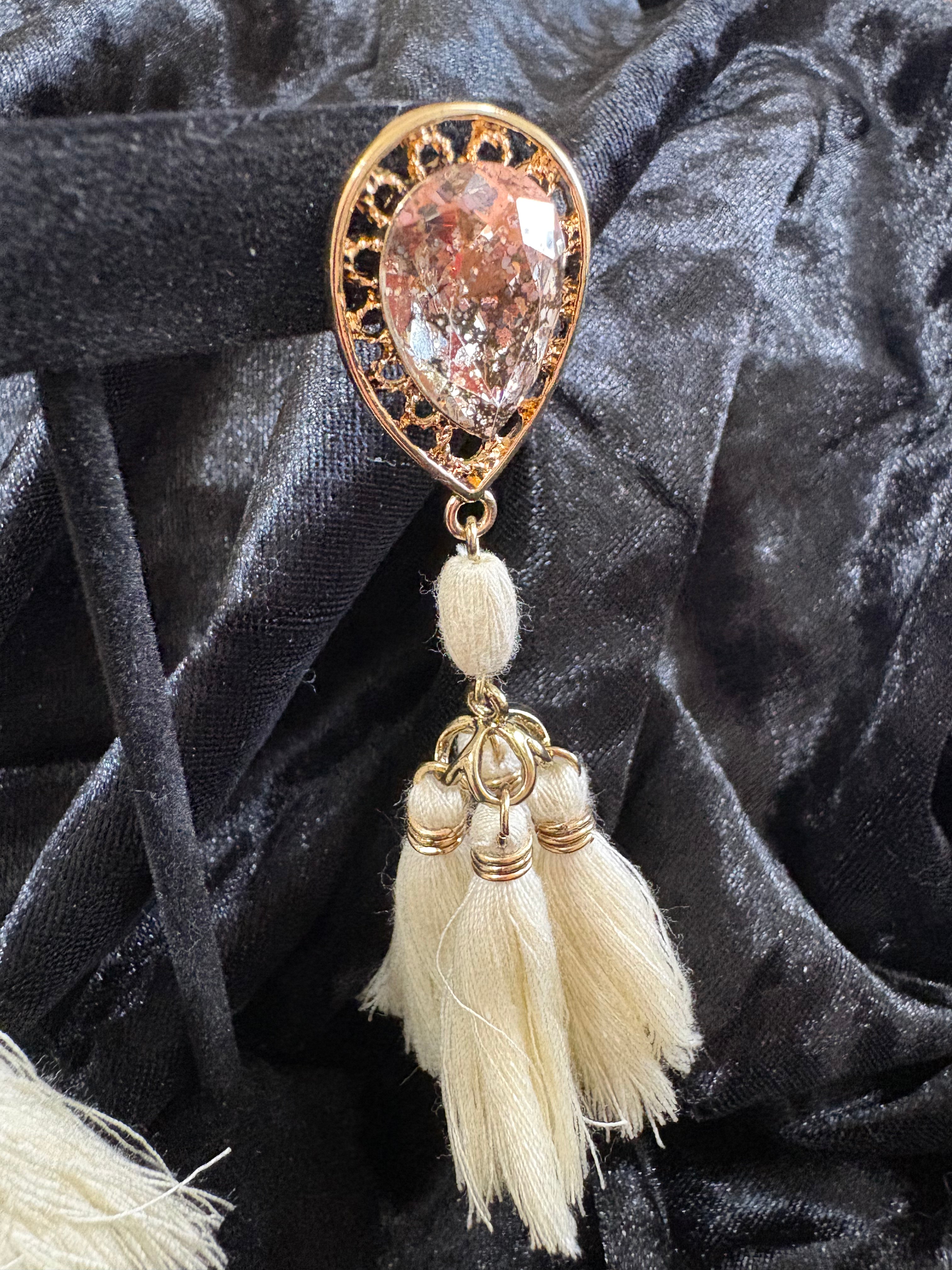 Rose Gold-Tone Blush Crystal & Ivory Tassel Earrings