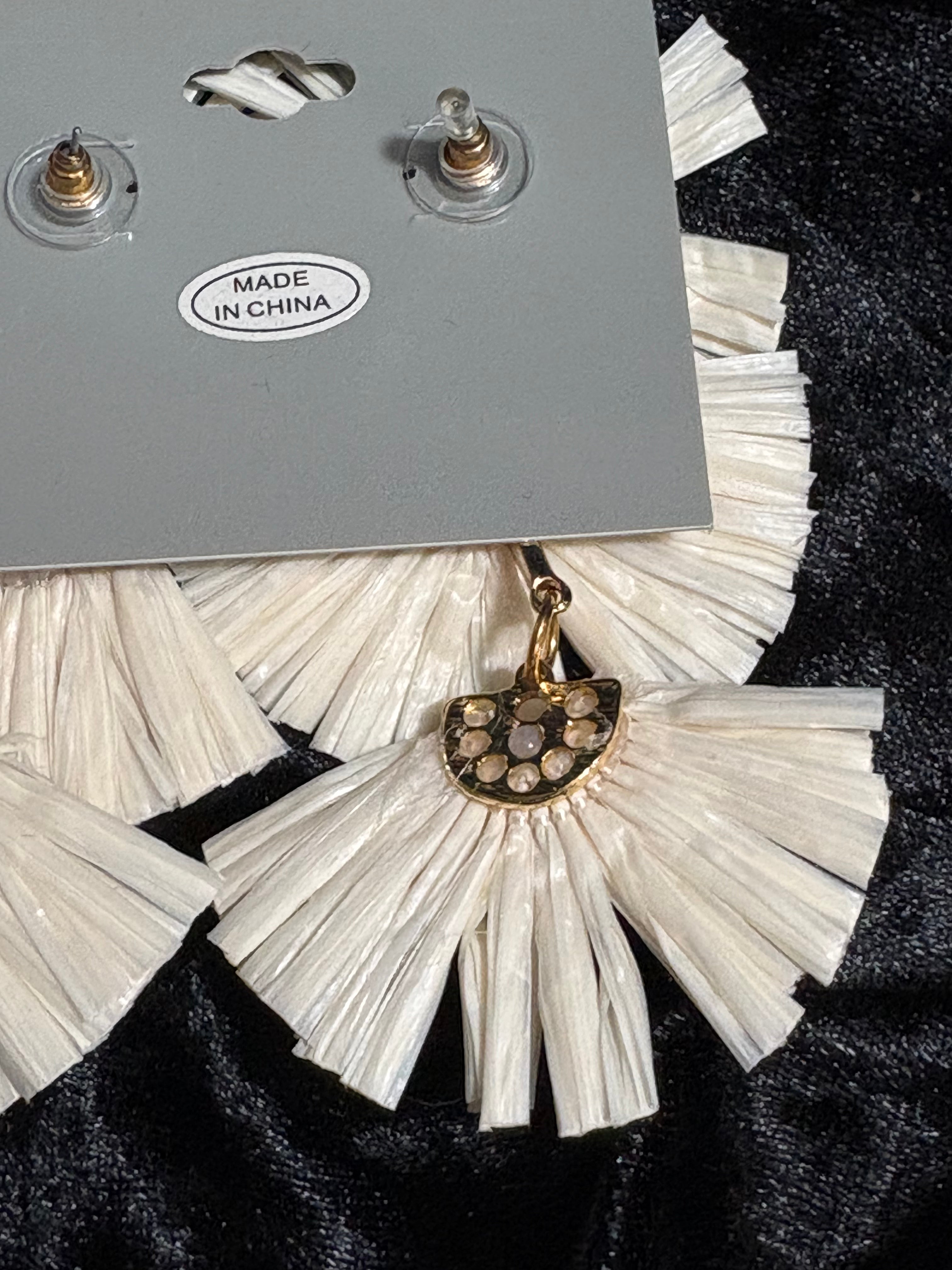 Daisy Fuentes Ivory Raffia Statement Earrings with Beaded Centers