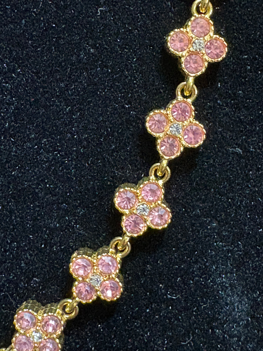 S.steel Gold-Tone Pink Rhinestone Floral Necklace