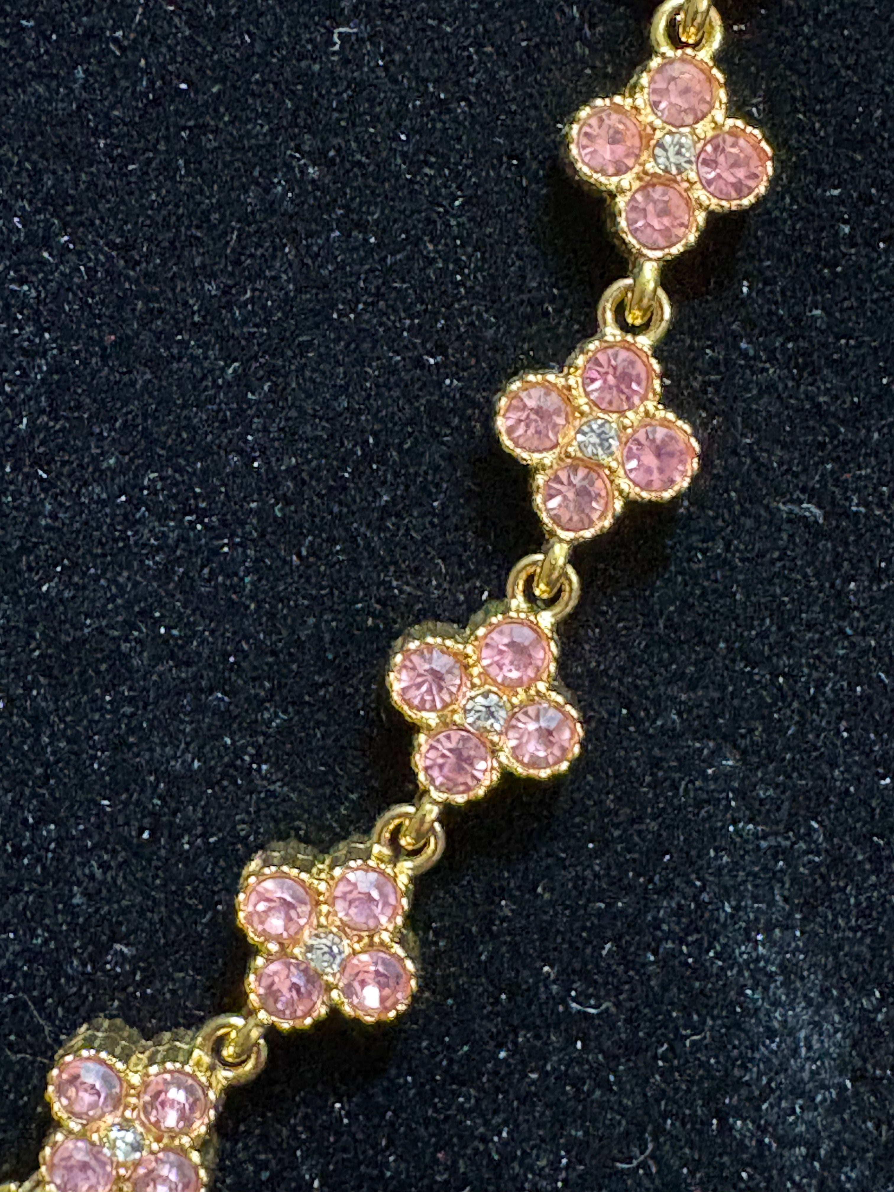 S.steel Gold-Tone Pink Rhinestone Floral Necklace