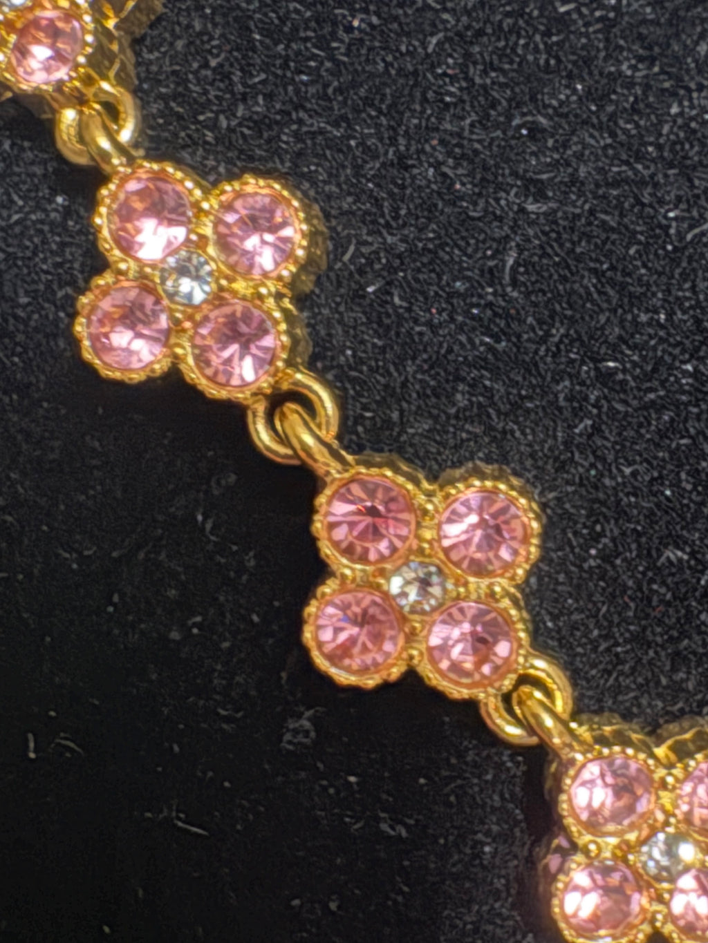 S.steel Gold-Tone Pink Rhinestone Floral Necklace