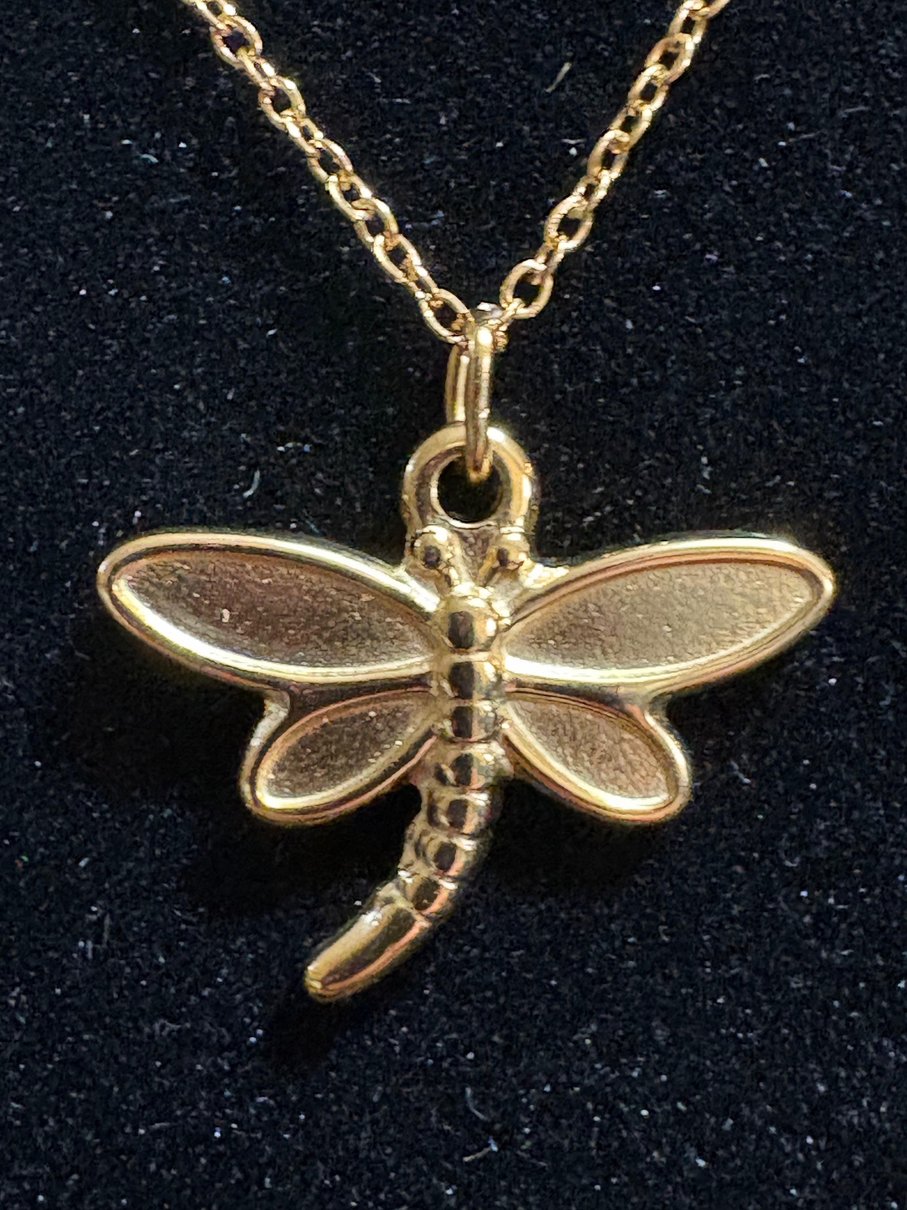 18K Gold-Plated Dragonfly Pendant Necklace – 16” + 2” Extender