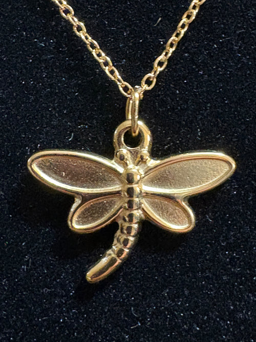 18K Gold-Plated Dragonfly Pendant Necklace – 16” + 2” Extender