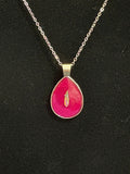 Handmade Hot Pink Teardrop Resin Pendant Necklace – Silver-Tone