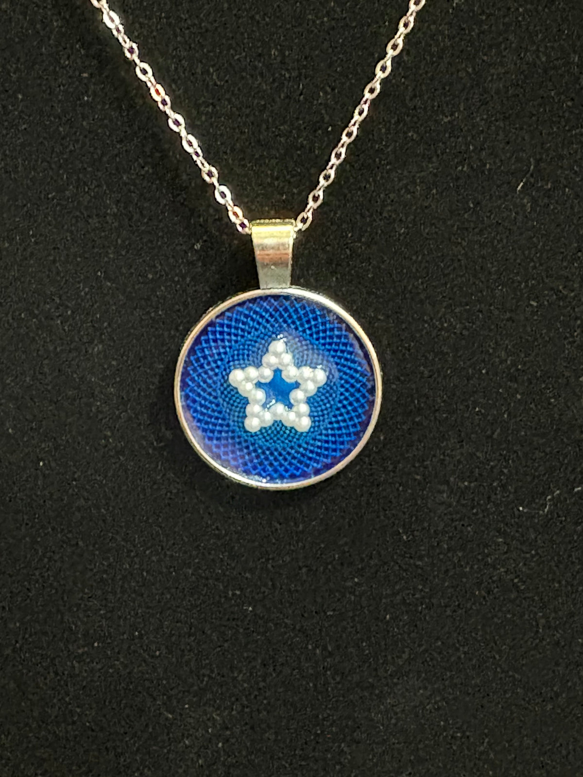 Handmade Royal Blue Star Resin Pendant Necklace – Silver-Tone