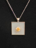 Handmade White Floral Resin Pendant Necklace – Silver-Tone