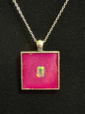 Handmade Hot Pink Iridescent Accent Resin Necklace – Silver-Tone