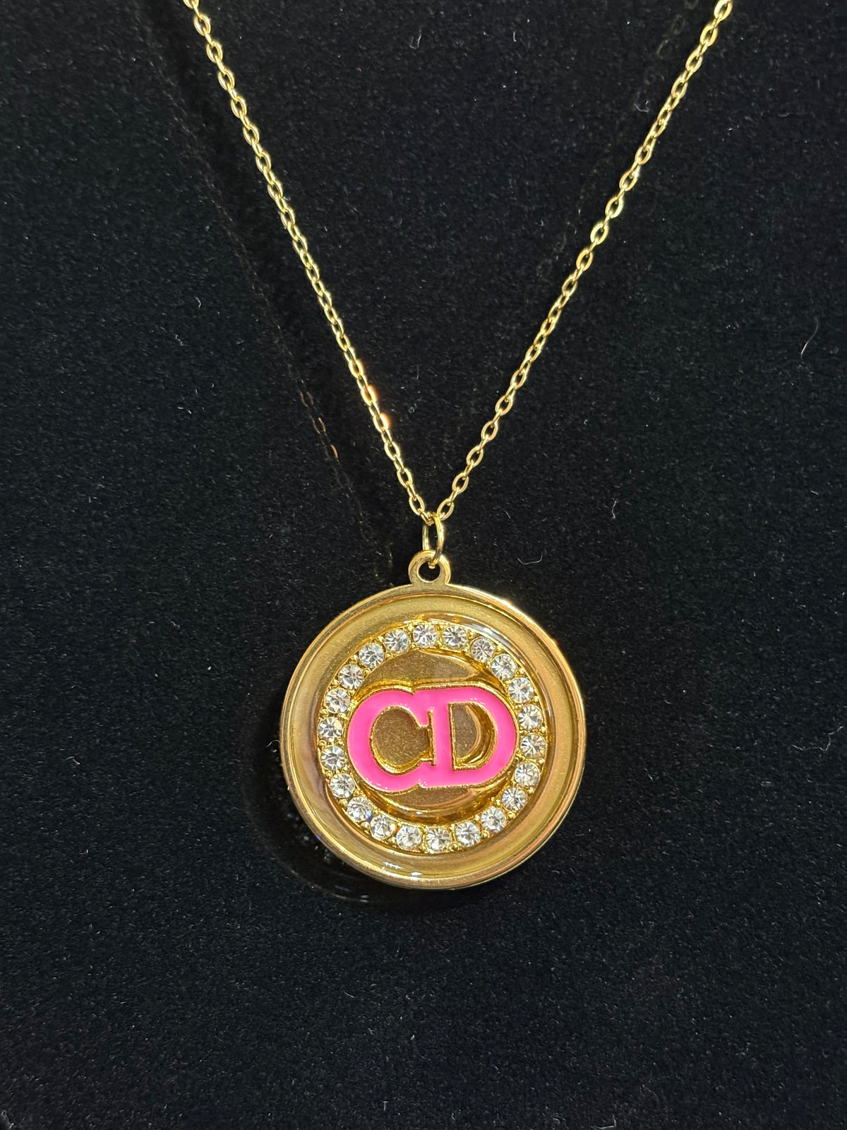 Handmade Gold-Tone Pink Charm Necklace