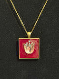 Handmade Gold-Tone Deep Red Floral Charm Necklace