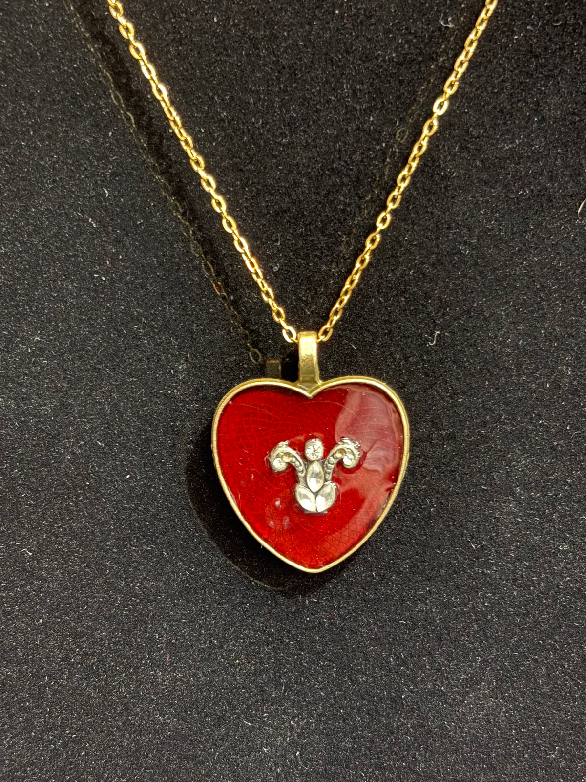 Handmade Gold-Tone Red Heart Charm Necklace
