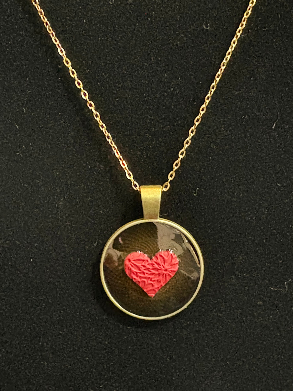 Handmade Gold-Tone Red Filigree Heart Necklace