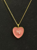 Handmade Gold-Tone Pink Heart & Bow Necklace
