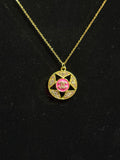 Handmade Gold-Tone Pink & Rhinestone Star Charm Necklace