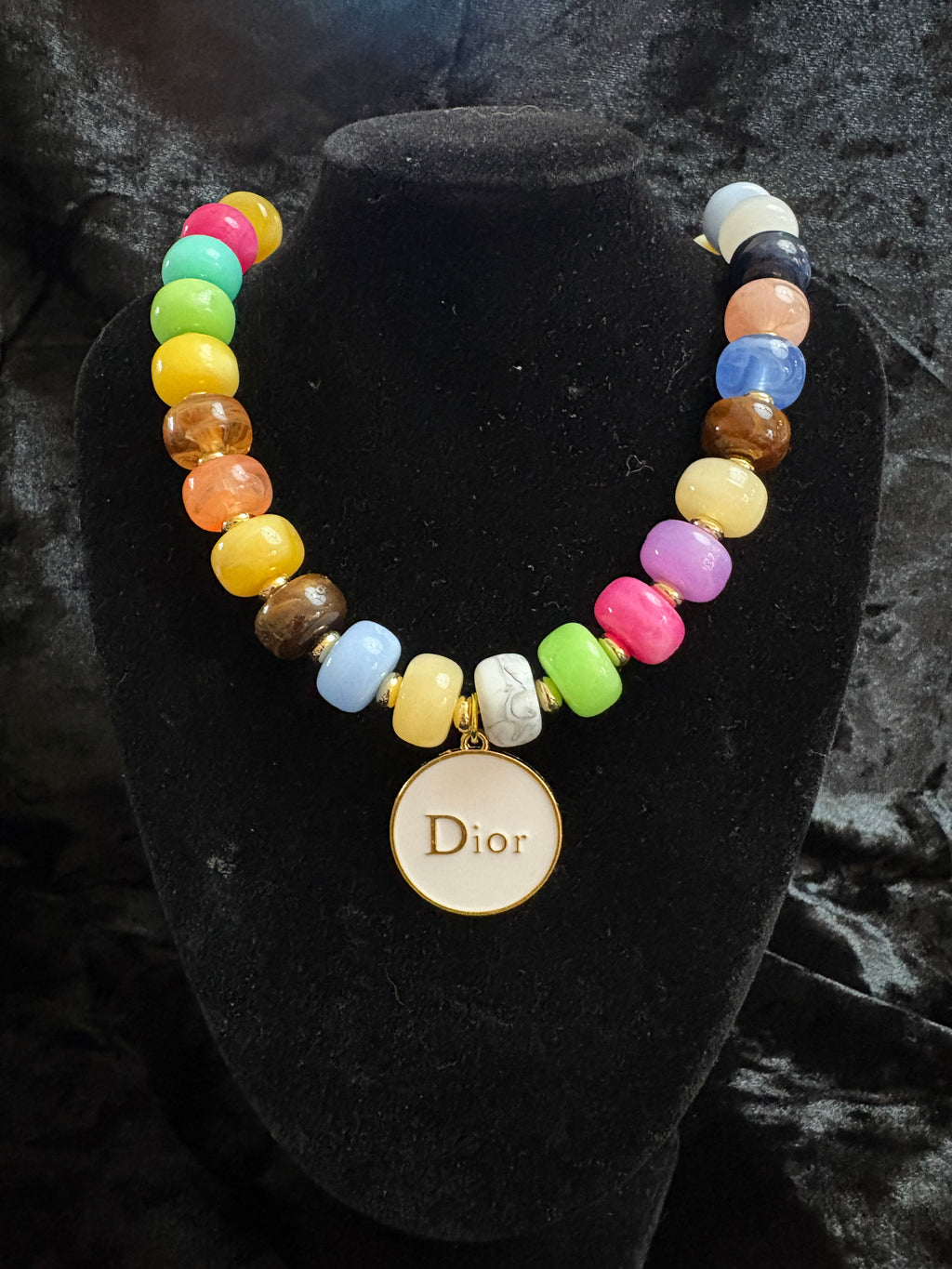 Multicolor Chunky Beaded Charm Necklace 🌈