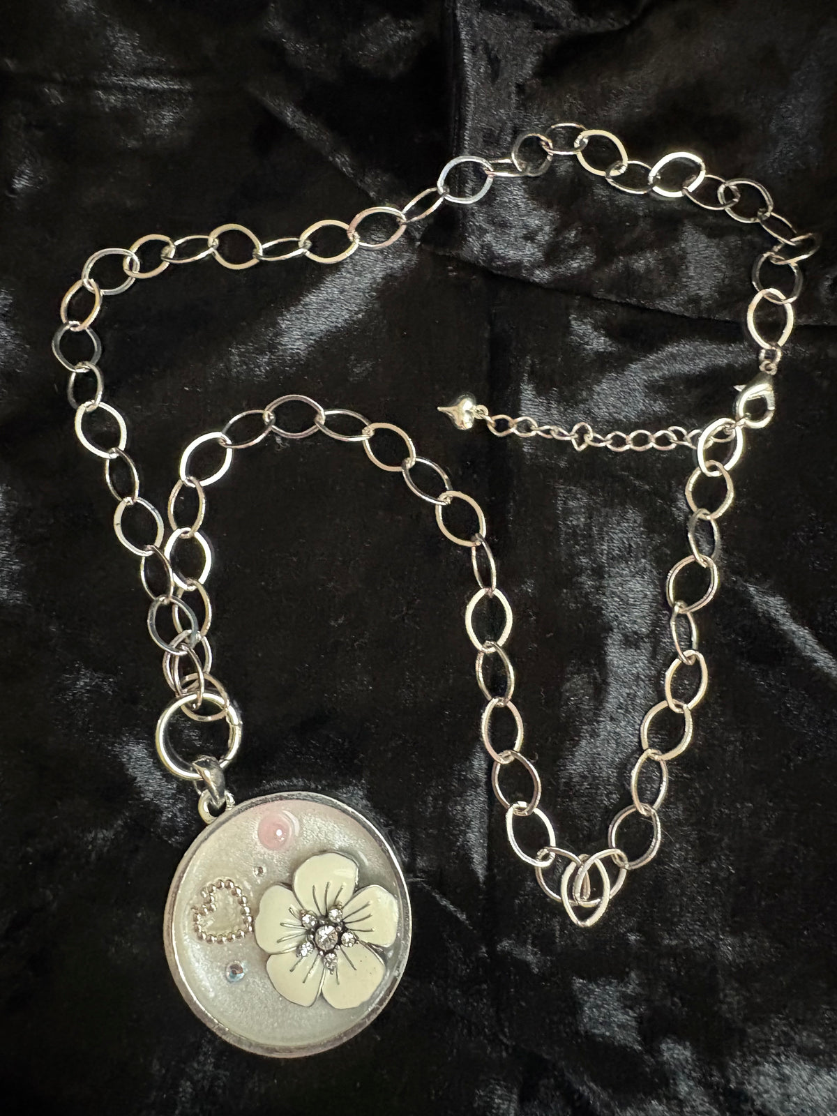 Handmade Silver-Tone Floral Statement Necklace