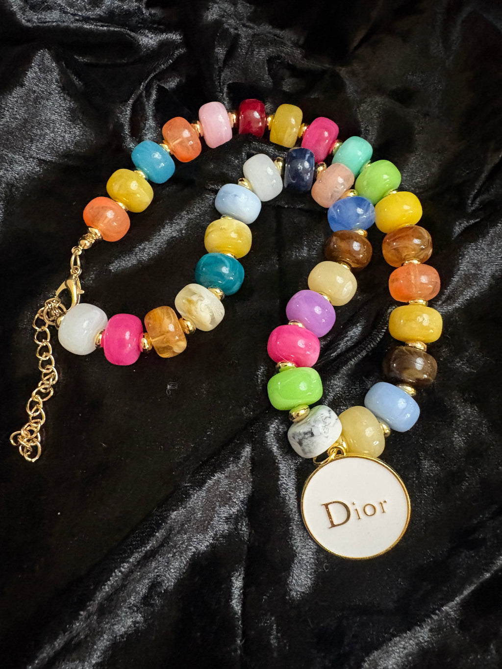 Multicolor Chunky Beaded Charm Necklace 🌈