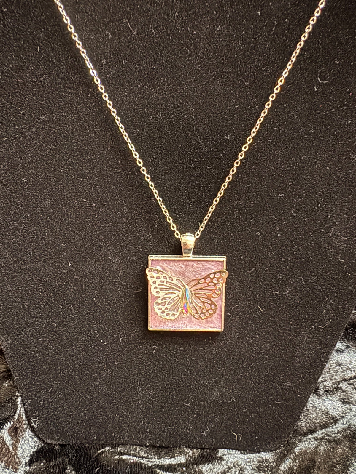 Handmade Shimmery Pink Butterfly Pendant Necklace