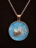 Handmade Shimmery Blue Love & Leaves Pendant Necklace