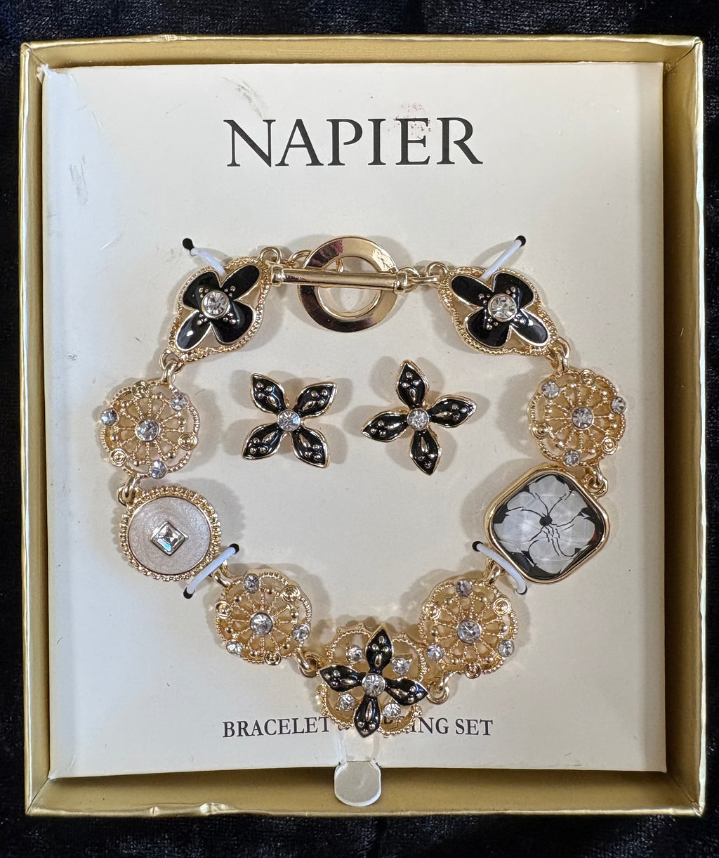 Napier Gold-Tone Floral Bracelet & Earing Set