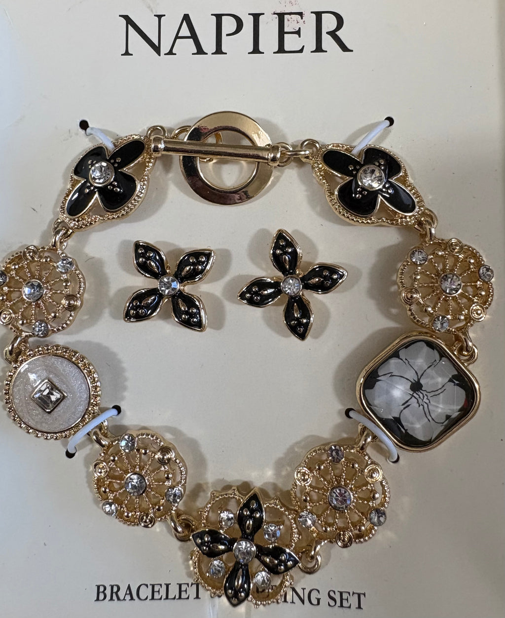 Napier Gold-Tone Floral Bracelet & Earing Set
